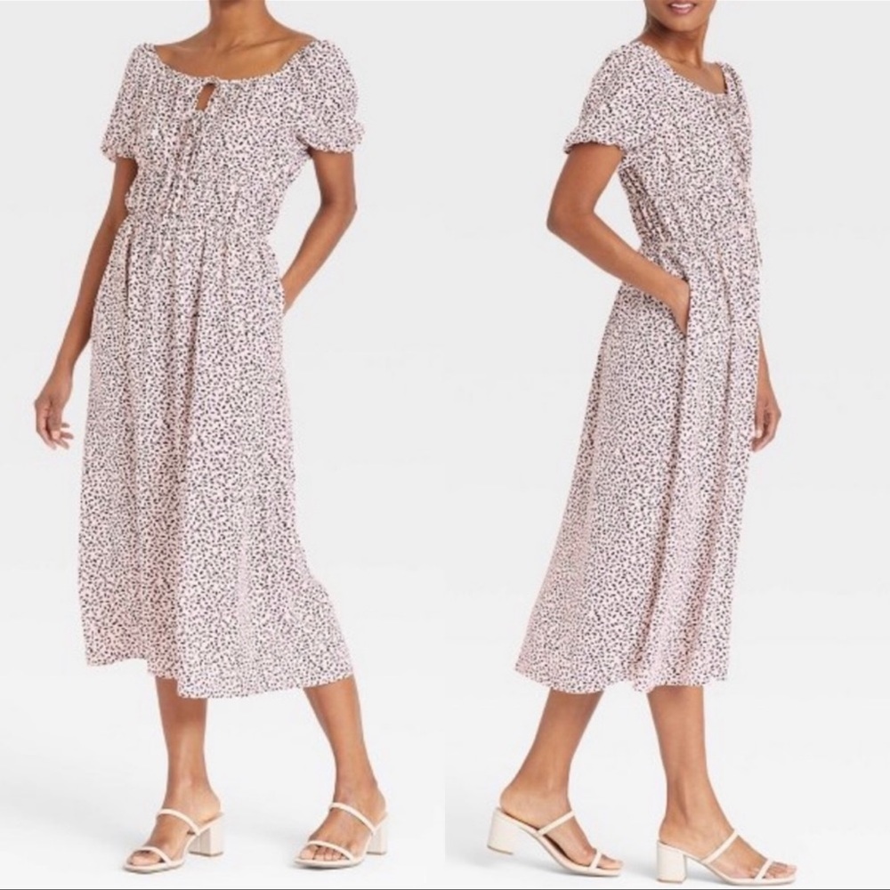 Pink puff sleeve dress